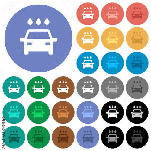 Car wash round flat multi colored icons