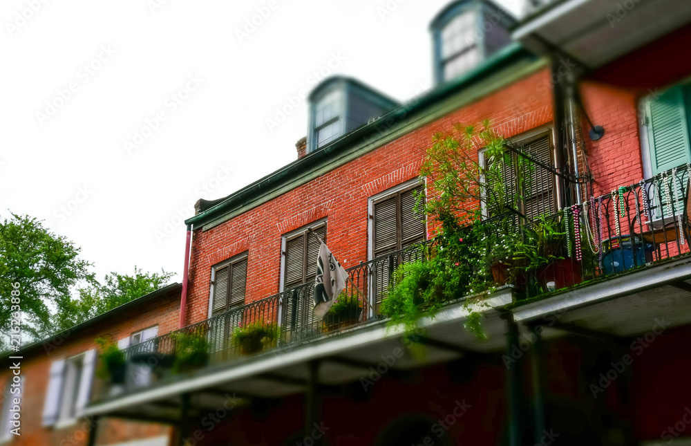 Colonial architecture of ancient houses of the French Quarter of New Orleans