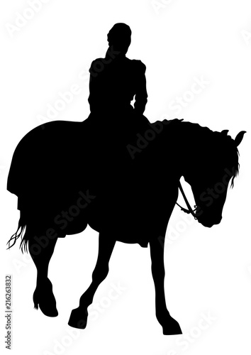 Horsewoman in an old suit on a horse on a white background
