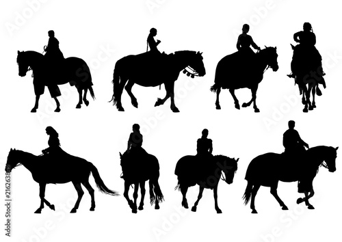 Horsewoman in an old suit on a horse on a white background