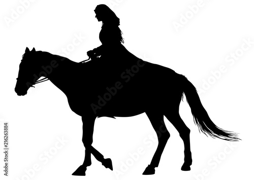 Horsewoman in an old suit on a horse on a white background
