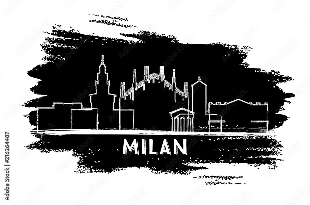Milan Italy City Skyline Silhouette. Hand Drawn Sketch.