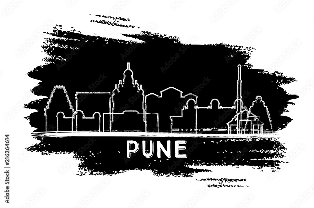 Pune India City Skyline Silhouette. Hand Drawn Sketch.