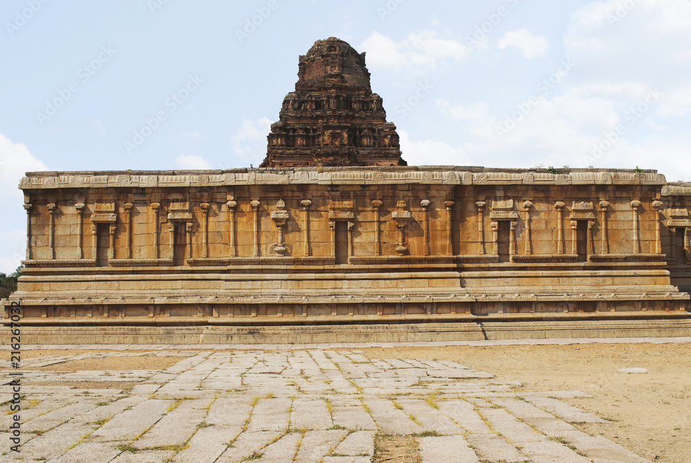 The main sanctum, Pattabhirama Temple, Hampi, Karnataka. The sanctum wall is decorated with the devakoshthas and kumbhapanjaras. View from the south.
