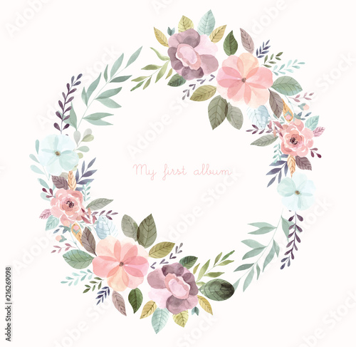 Watercolor illustration with floral wreath