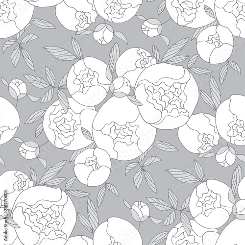 Tender line peony flower seamless pattern.