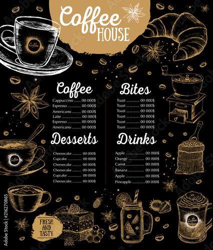 Coffee house menu. Restaurant cafe menu, template design. Food flyer.