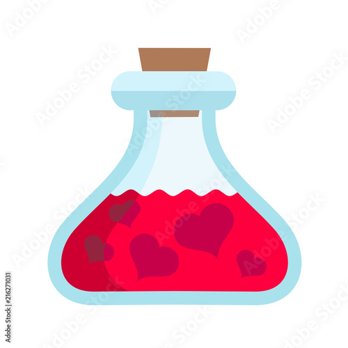 Aphrodisiac / Love potion and elixir - magial fluid and liquid that creates feeling of love and romance.  Vector illustration