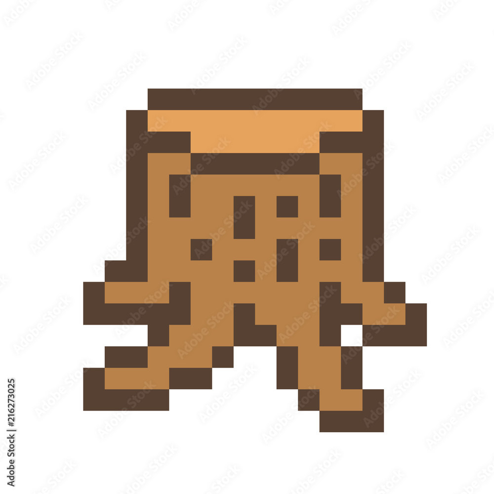 Naklejka premium Wooden stump, 16x16 pixel art icon isolated on white background. Cut tree symbol. Vintage old school 80s, 90s video/pc game nature object.