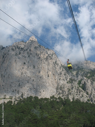 View from the ski lift to the mountain and the rocks of ai-petri in the Crimea