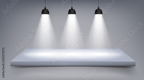 Platform spotlights. Stage with the lamps. isolated on background. Vector illustration.