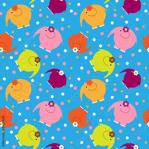 Cute seamless pattern with multi-colored cartoon elephants © bulycheva_art