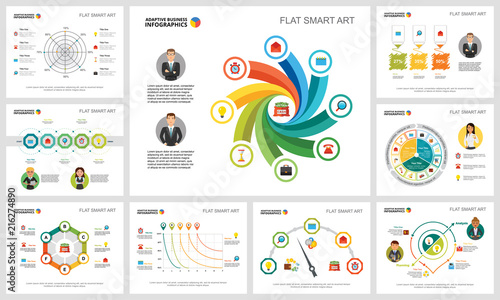 Colorful accounting or production concept infographic charts set. Business design elements for presentation slide templates. For corporate report, advertising, leaflet layout and poster design.