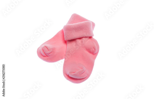 Baby socks on white background.
