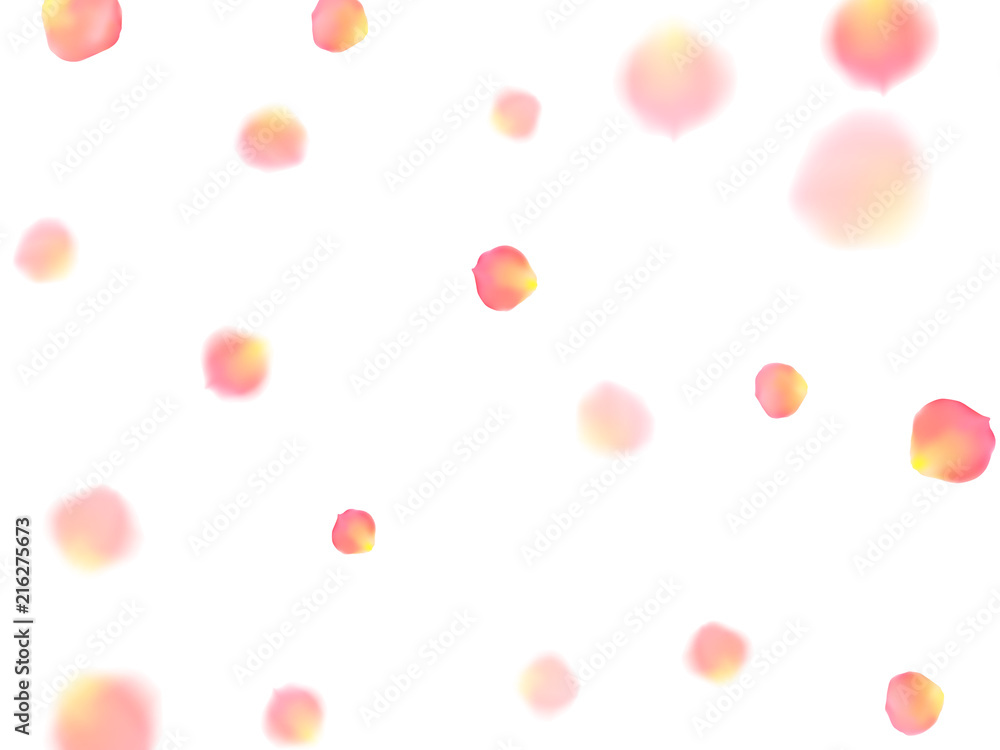 Rose gold petals flying cosmetics vector background.