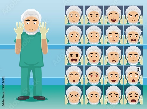 Hospital Surgeon Cartoon Character Emotion faces
