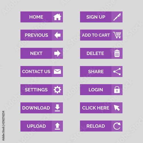 Collection of flat web buttons.