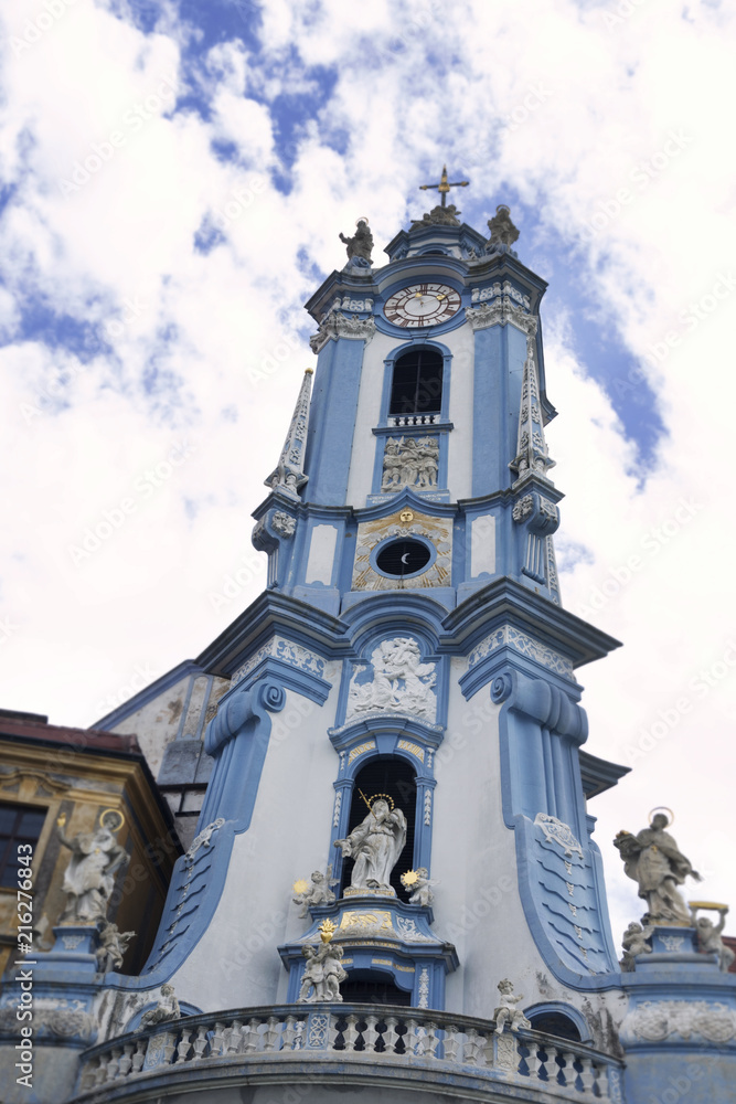 Durnstein Baroque Church on the River Danube in Wachau Valley Region in Austria