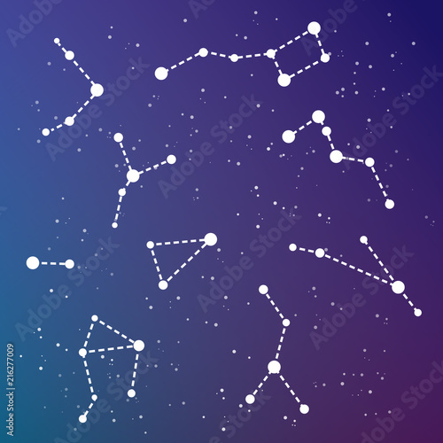Vector space and stars illustration. Constellation cassiopeia, canes venatici, ursa major, cancer, triangulum