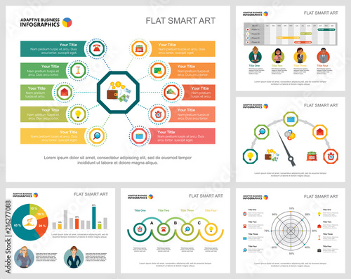 Colorful accounting or statistics concept infographic charts set. Business design elements for presentation slide templates. For corporate report, advertising, leaflet layout and poster design.