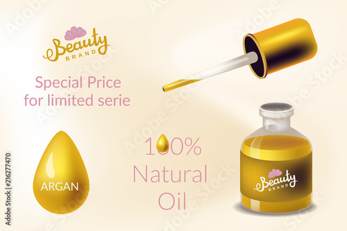Vector design concept in realism style with cosmetic with argan oil