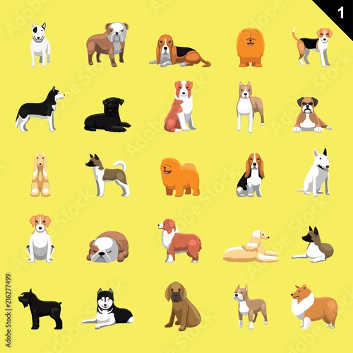 Various Dog Breeds Vector Illustration Set 1