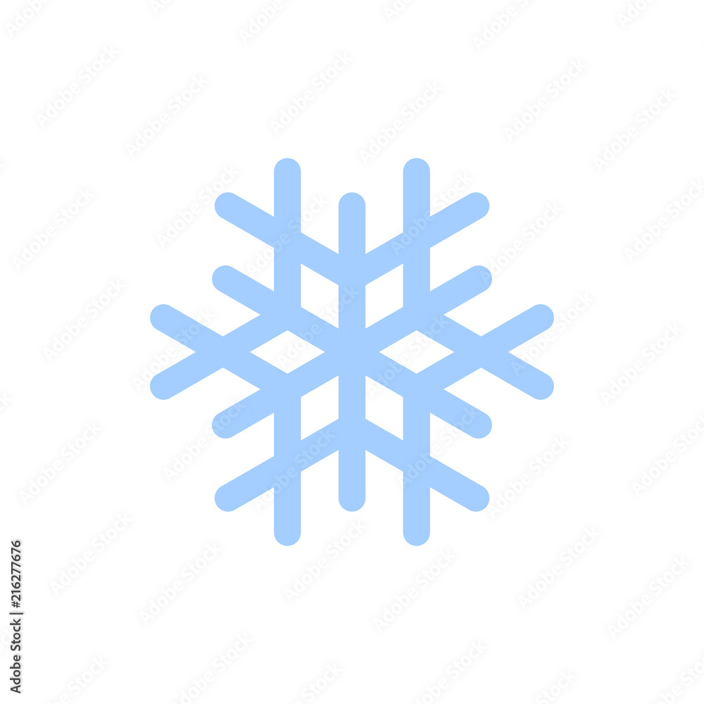 Snowflake icon. Blue silhouette snow flake sign, isolated on white background. Flat design. Symbol of winter, frozen, Christmas, New Year holiday. Graphic element decoration. Vector illustration Snowflake icon. Blue silhouette snow flake sign, isolated on white background. Flat design. Symbol of winter, frozen, Christmas, New Year holiday. Graphic element decoration. Vector illustration