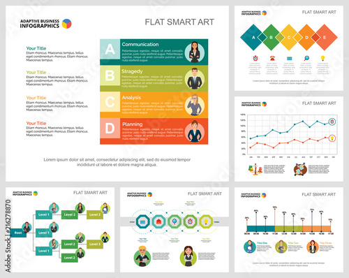 Colorful statistics or training concept infographic charts set. Business design elements for presentation slide templates. For corporate report, advertising, leaflet layout and poster design.