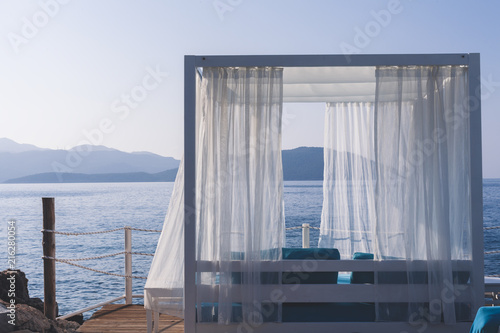 Gazebo for relaxing on the shore of the sea