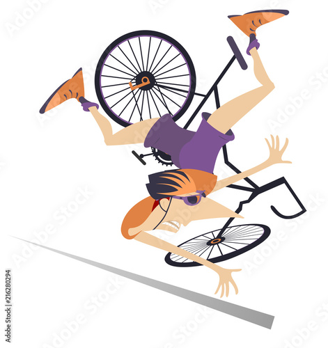 Cyclist falling down from the bicycle isolated illustration. Cyclist falling down from the bicycle isolated on white illustration 
