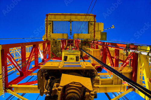 oil rig against the sky with the top drive system