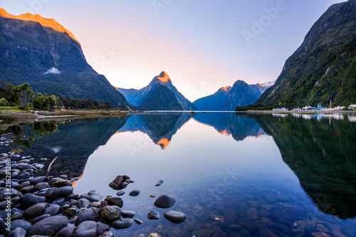 Clear Sunrise at Miflord Sound New Zealand
