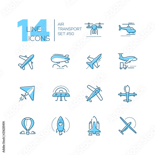 Air transport - thin line design icons set