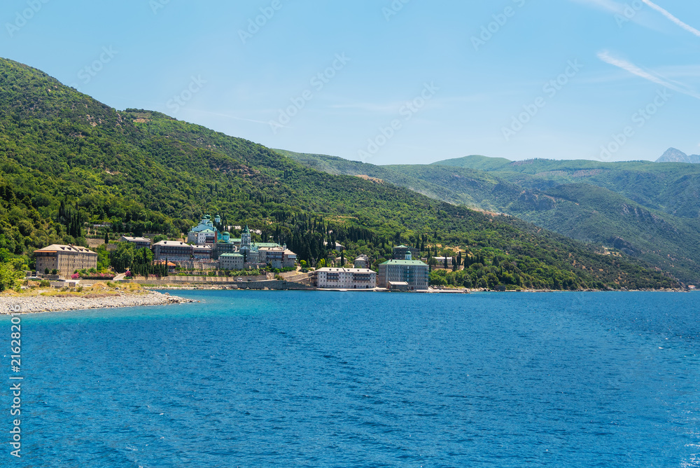 Monastery buildings on Mount Athos. Aegean Sea, Greece