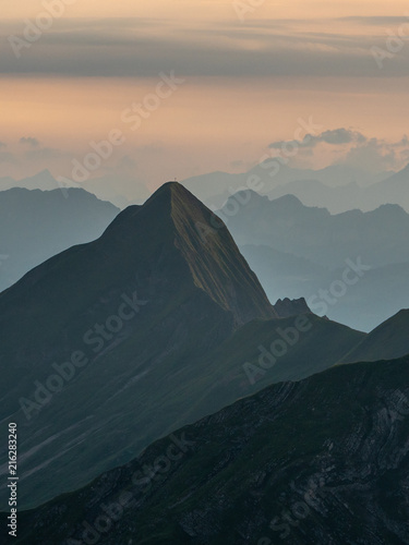 mountain peak during sunset golden hour the swiss alps  brienzer rothorn