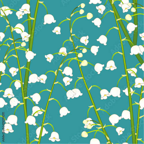 White Lily of the Valley on Green Teal Background
