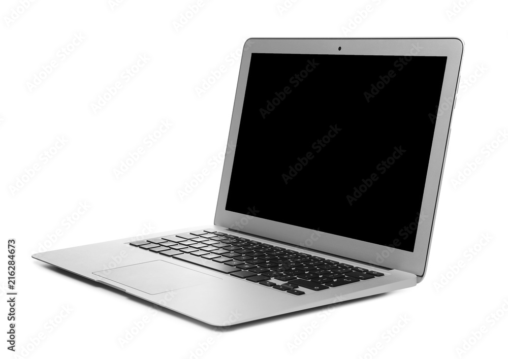 Laptop with blank screen on white background. Modern technology Laptop with blank screen on white background. Modern technology