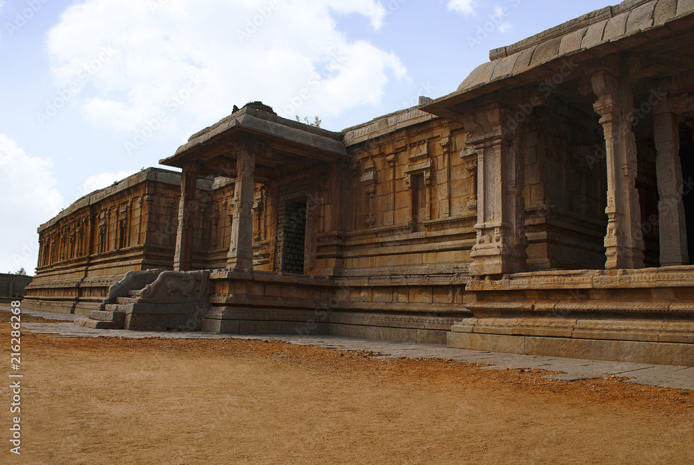 View of maha-mandpa, Pattabhirama Temple. Hampi, Karnataka,. Entrance to the ardha-mandapa is seen on the left. View from south east.