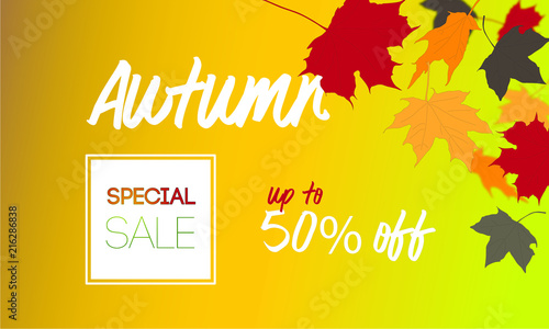 Autumn/Fall Sales Banner with Falling Leaves Illustration in editable vector format