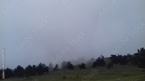 Туман из облаков в горах крыма
