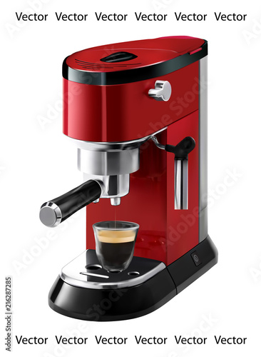 Realistic illustration of red coffee maker - vector