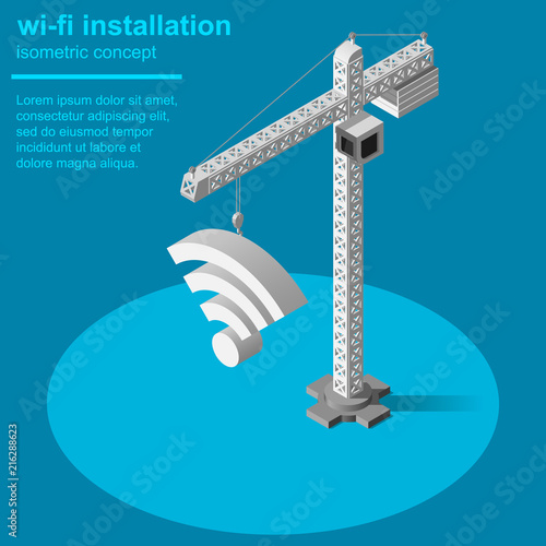 Wi-Fi installation and settings isometric vector illustration.