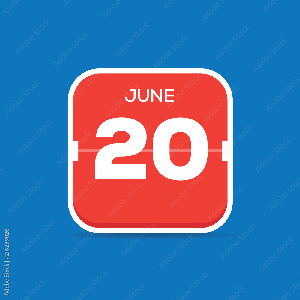 June 20 Calendar Flat Icon June 20 Calendar Flat Icon