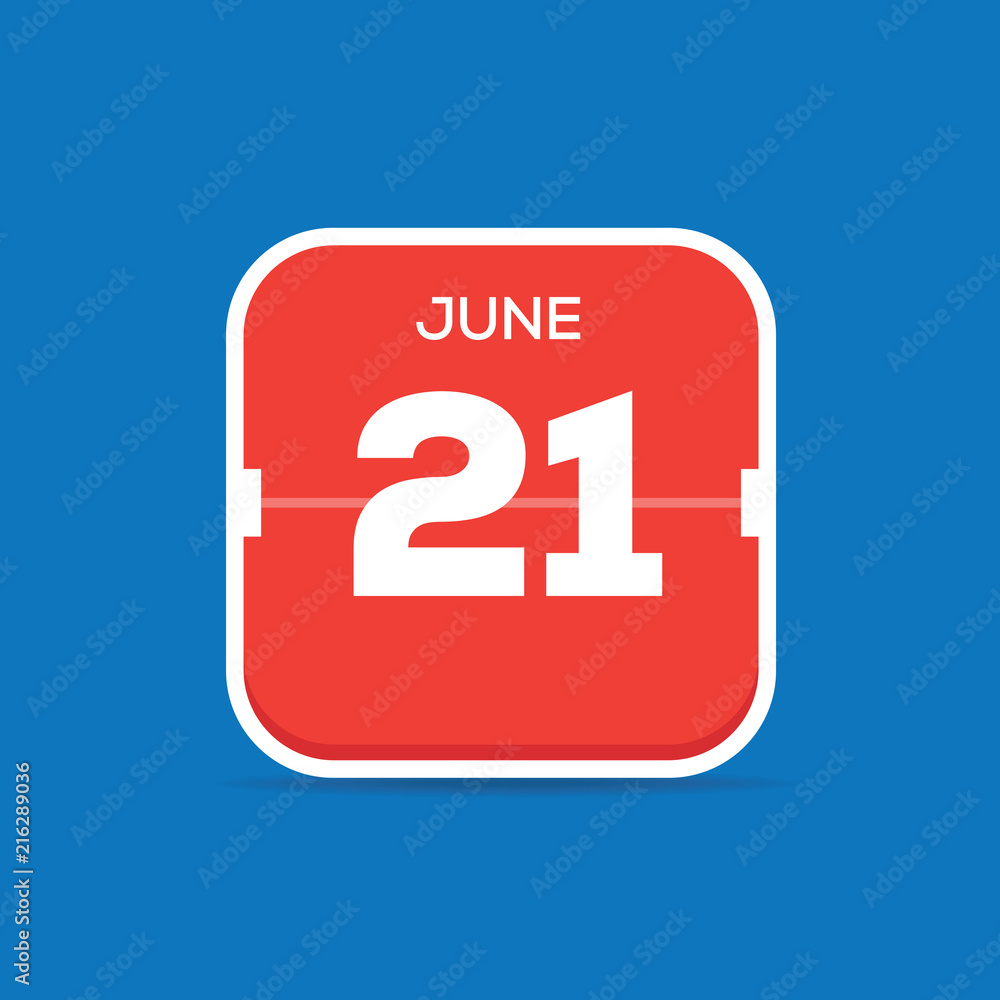 June 21 Calendar Flat Icon June 21 Calendar Flat Icon