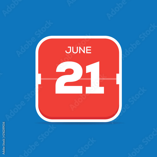 June 21 Calendar Flat Icon
