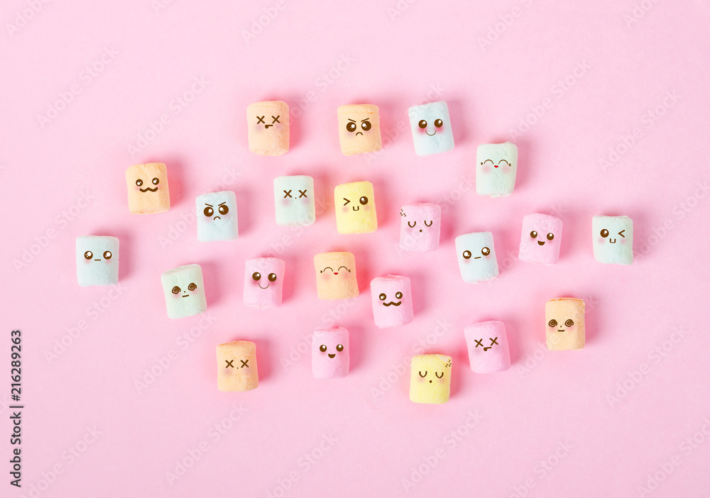 Cute marshmallow with emotion face. Cute marshmallow with emotion face.