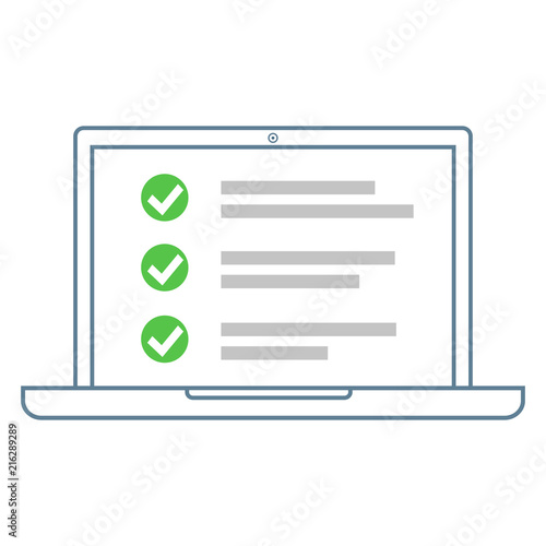 Online survey checklist on the laptop screen vector image