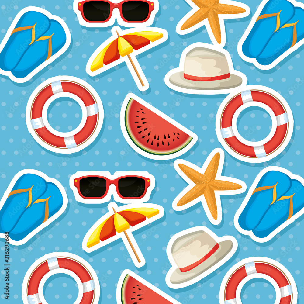 set summer icons pattern background set summer icons pattern background