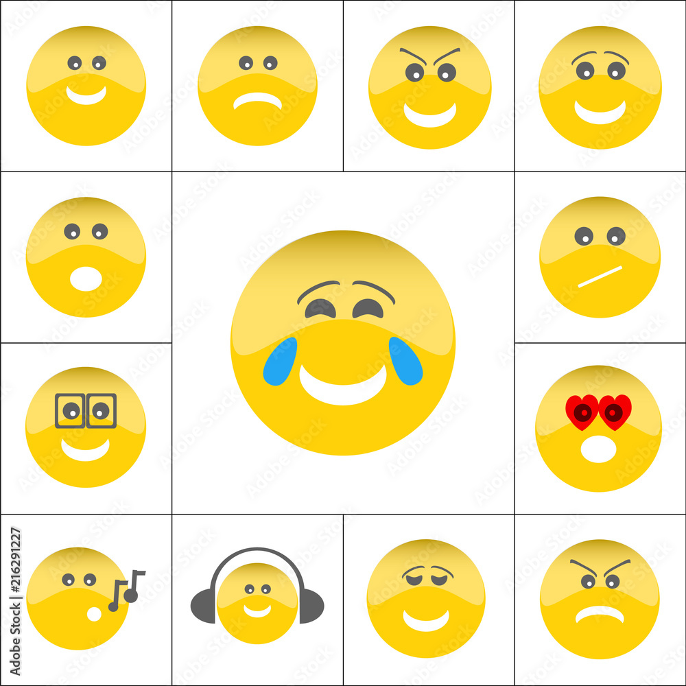 Fototapeta premium Set of round face emoji isolated flat vector icons
