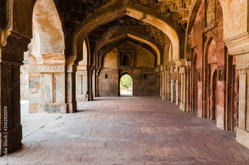 Colonnade around a main palace in the Lodhi Garden, Delhi, India